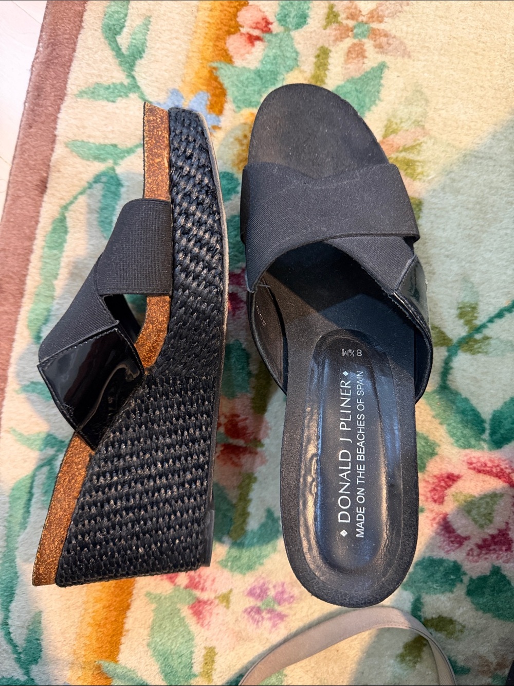 Donald J. Pliner Black Woven Wedge Slide Sandals